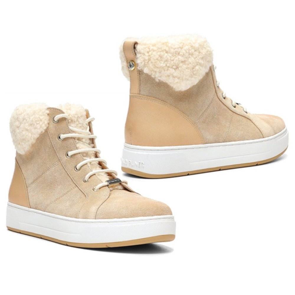 NEW! DONALD J. PLINER Remispks Suede High Top Sneakers, Natural (Shearling Trim)